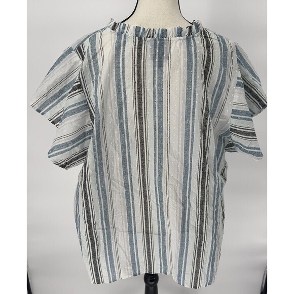 Bobeau Blouse Womens Size 3x Short Sleeve Top White/Blue Striped - Picture 8 of 13